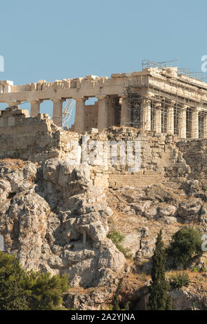 Tempio dell'Acropoli di Atene Atene visto dall'Agora in Grecia Foto Stock