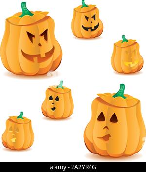 Set di zucche di Halloween con variazioni di illuminazione, Jack O'Lanterna, illustrazione vettoriale. Parte 15, più nel mio portafoglio Illustrazione Vettoriale