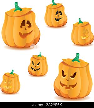 Set di zucche di Halloween con variazioni di illuminazione, Jack O'Lanterna, illustrazione vettoriale. Parte 17, più nel mio portafoglio Illustrazione Vettoriale