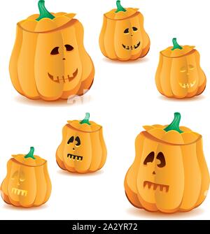 Set di zucche di Halloween con variazioni di illuminazione, Jack O'Lanterna, illustrazione vettoriale. Parte 23, più nel mio portafoglio Illustrazione Vettoriale