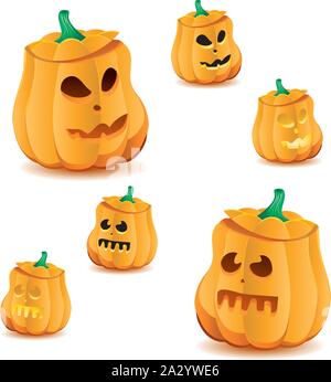 Set di zucche di Halloween con variazioni di illuminazione, Jack O'Lanterna, illustrazione vettoriale. Parte 18, più nel mio portafoglio Illustrazione Vettoriale
