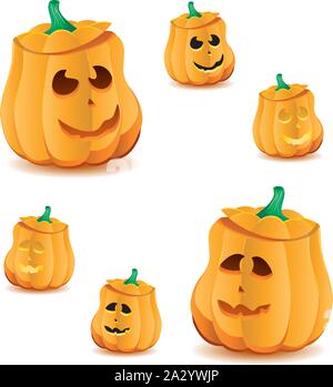 Set di zucche di Halloween con variazioni di illuminazione, Jack O'Lanterna, illustrazione vettoriale. Parte 20, più nel mio portafoglio Illustrazione Vettoriale