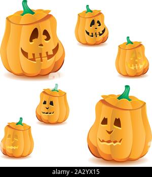 Set di zucche di Halloween con variazioni di illuminazione, Jack O'Lanterna, illustrazione vettoriale. Parte 19, più nel mio portafoglio Illustrazione Vettoriale