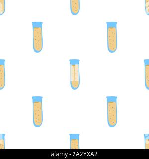 Modello senza cuciture con tubo di chimica per avvolgere carta design. Vetreria di laboratorio. Biologia, Scienze, Educazione, Medicina. Sfondo decorativo vettore. Illustrazione Vettoriale