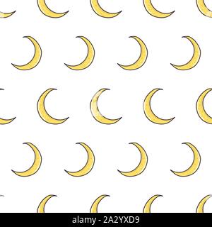 Luna seamless pattern in stile doodle su sfondo bianco. Mano Vintage bozzetto illustrazione vettoriale. Illustrazione Vettoriale