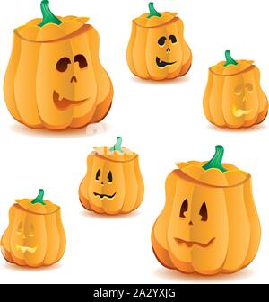 Set di zucche di Halloween con variazioni di illuminazione, Jack O'Lanterna, illustrazione vettoriale. Parte 25, più nel mio portafoglio Illustrazione Vettoriale
