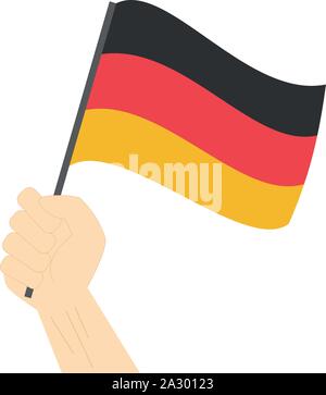 Mano azienda e innalzare la bandiera nazionale della Germania Illustrazione Vettoriale