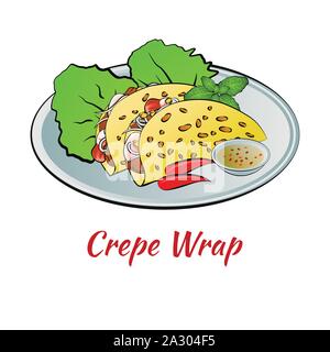 Set di deliziosi e famoso cibo del Vietnam in un colorato design gradiente icona,illustrazione vettoriale Illustrazione Vettoriale