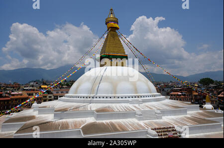 Il Nepal Kathmandu Boudha Stupa Boudhanath vista panoramica Foto Stock