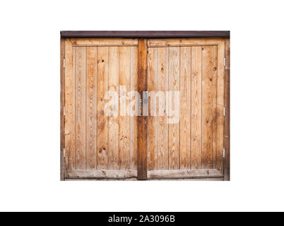 Bloccato il vecchio cancello di legno isolato su sfondo bianco, foto texture, vista frontale Foto Stock