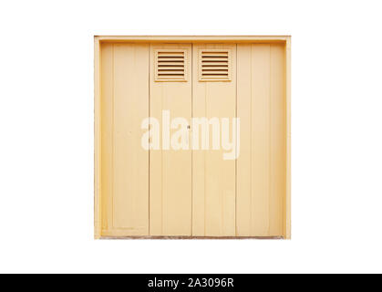 Chiusa gialla gate isolato su sfondo bianco, foto texture, vista frontale Foto Stock