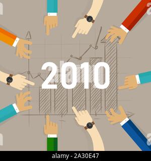 Lavoro di squadra insieme set target di crescita per il 2010. Mani puntando alla crescita del grafico Illustrazione Vettoriale