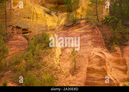 Ockerfelsen bei Roussillon, dipartimento Vaucluse, Regione Provence-Alpes-Côte d'Azur, Frankreich, Europa| scogliere ocra vicino Roussillon Vaucluse partono Foto Stock