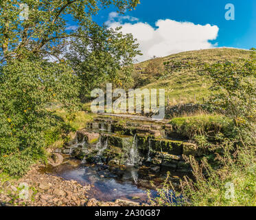 Una pittoresca cascata su Ettersgill Beck, Superiore Teesdale, Regno Unito ad inizio autunno Foto Stock