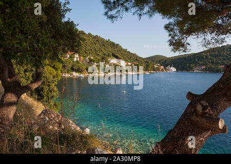 Il piccolo porto di Ubli nella bellissima baia protetta di Velji Lago Su Lastovo, Dubrovnik-Neretva, Croazia Foto Stock