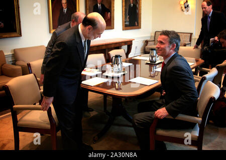 Il primo ministro norvegese Jens Stoltenberg incontra il presidente della Federal Reserve Board, il sig. Ben Bernanke. Foto Stock