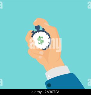 Vettore di un imprenditore mano che tiene un cronometro con il simbolo del dollaro Illustrazione Vettoriale