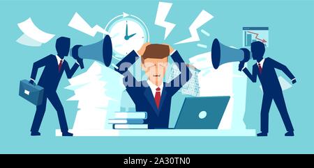 Vettore di un uomo ha sottolineato dipendente subito pressioni da parte di boss circa scadenza ravvicinata. Illustrazione Vettoriale