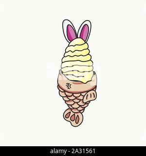 Vettore di un gelato con orecchie di coniglio e un cracker di pesce Illustrazione Vettoriale