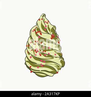 Vettore di un verde ice cream, possibile pistacchio o aroma di menta. Con caramello. Illustrazione Vettoriale