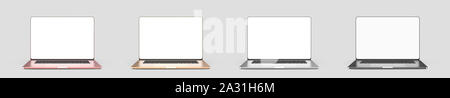 Insieme di computer portatili, modelli su uno sfondo bianco. Modello mockup, modello di design. Foto Stock