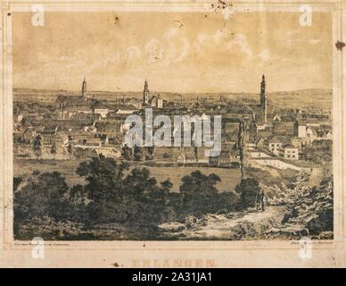 Erlangen Blick vom Burgberg auf die Innenstadt 1860 001. Foto Stock