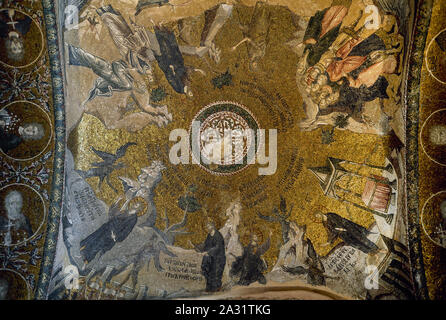 Chiesa di Chora. Mosaici del soffitto raffigurante il battesimo di Gesù e la tentazione di Cristo. Essi rappresentano quattro episodi di Cristo che viene affrontato dal diavolo. Istanbul, Turchia. Foto Stock