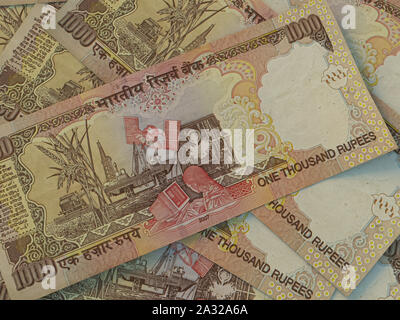 INR. La valuta indiana. Il denaro di India background aziendale. Rupie indiane closeup photo, offuscata indietro. Foto Stock
