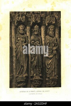 Estatuas de la puerta laterale del norte de la Catedral de Ávila (1865) - Parcerisa, F. J.. Foto Stock