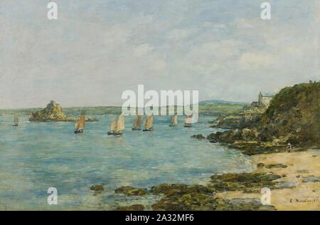 Eugène Boudin - Rivage Douarnenez Bateaux de péche dans la Baie. Foto Stock