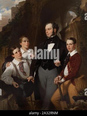 Eugène François Marie Joseph Devéria - Ritratto di Laurence Davidson e i suoi tre figli, 1850. Foto Stock