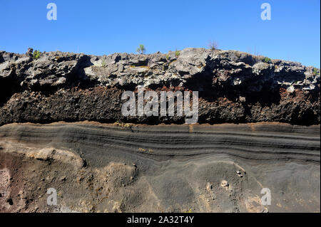 Interno del cratere del vulcano Auvergne Lemptegy aperto al turismo con tour guidato Foto Stock