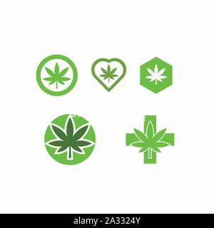 Set di Cannabis di logo di colore verde, sfondo bianco - Vettore. Illustrazione Vettoriale