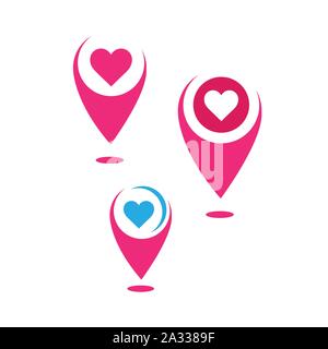 Cuore e pin pointer amore posto Logo Posizione geografica pin disegno vettoriale illustrazione vettoriale Illustrazione Vettoriale