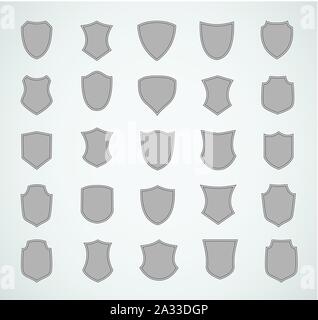 Silhouette grigio shield set design di varie forme Illustrazione Vettoriale
