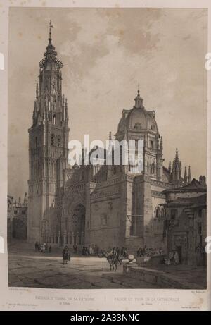 Fachada y torre de la Catedral de Toledo, de Jenaro Pérez Villaamil. Foto Stock