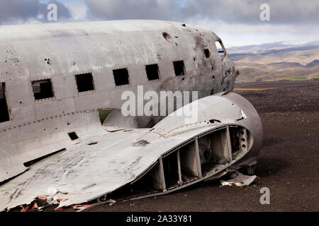 Crash aereo rimane sulla spiaggia di US Navy vicino a VIK, Islanda Foto Stock