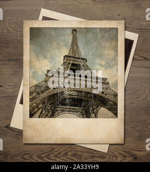 Vintage Tour Eiffel foto istantanea su legno Foto Stock