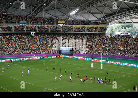 Uruguay e Argentina i giocatori in azione durante il 2019 Coppa del Mondo di Rugby Pool D corrispondono a Oita Stadium, prefettura di Oita. Foto Stock