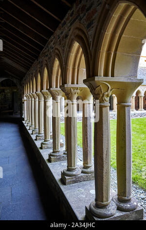 Il chiostro la passerella di Iona Abbey, Iona, Ebridi Interne, Scotland, Regno Unito Foto Stock