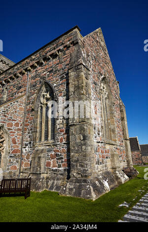 Vista esterna della parte di Iona Abbey, Iona, Highlands Occidentali, Scotland, Regno Unito Foto Stock