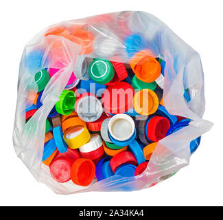 In plastica colorata i tappi di bottiglia Foto Stock