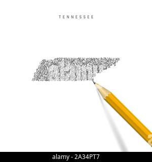 Tennessee schizzo scribble mappa isolati su sfondo bianco. Disegnata a mano mappa vettoriale del Tennessee. 3D realistiche matita. Illustrazione Vettoriale