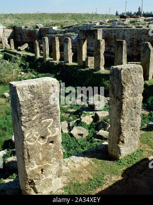 La Siria. Amrit Marathos o. Antica città fenicia fondata nel III millennio A.C. Resti del Tempio (Ma'abed). Cortile centrale colonnato (IV secolo a.C.). Foto scattata prima della Siria guerra civile. Foto Stock