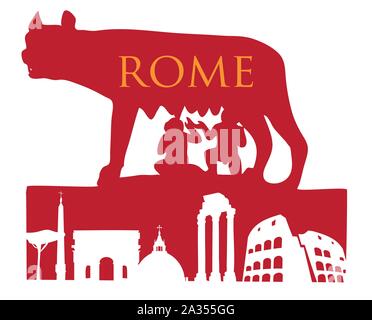 Il simbolo di Roma, Campidoglio Lupo con monumento romano Illustrazione Vettoriale