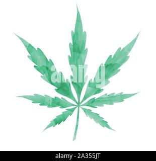 Acquerello foglia di Marijuana isolati su sfondo bianco Illustrazione Vettoriale