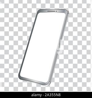 Smartphone vettore mockup. 3D illustrazione di un moderno telefono cellulare con cornice schermo vuoto. Modello per infographics, siti web landing pages, applicazioni Illustrazione Vettoriale