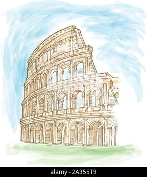 Colosseo romano acquerello disegnare a mano. illustrazione Illustrazione Vettoriale