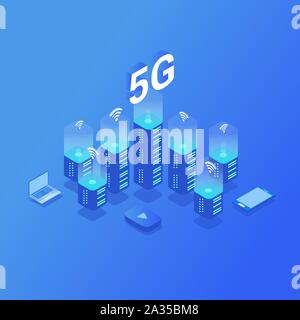 5G wireless di nuova connessione ad internet tramite wifi. Si può utilizzare per i banner web, infographics, eroe di immagini. Illustrazione Vettoriale