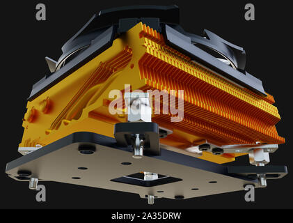 La ventola della CPU dello scambiatore di calore per PC isolati su sfondo. Il rendering 3D. Foto Stock